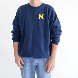 Vintage  90S Hanes Mi Wolverines Collegiate Navy Crew Neck Sweater Large